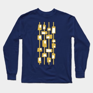 Mid Century Funky Blocks in Navy Blue, Mustard Yellow and White Long Sleeve T-Shirt